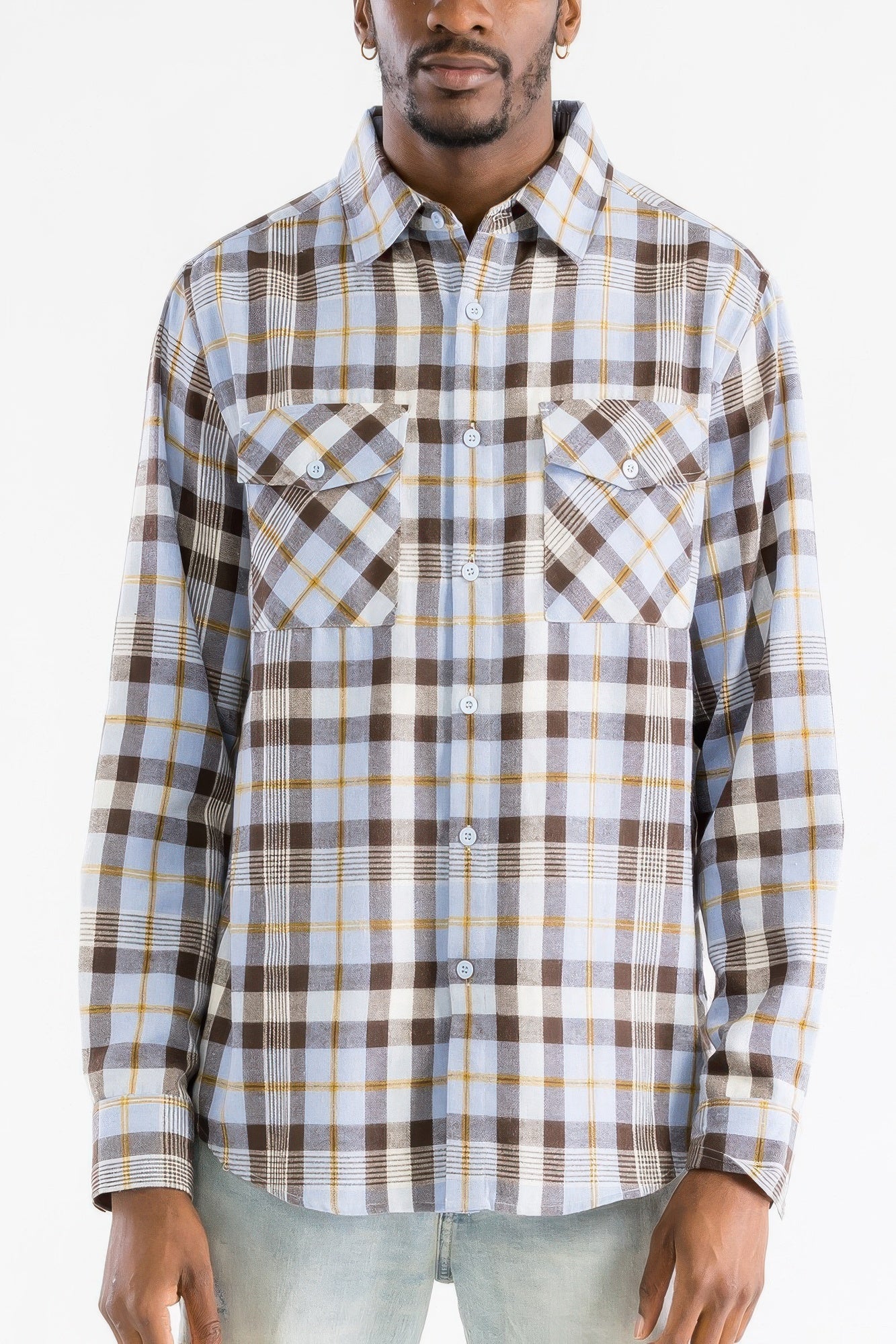 Regular Fit Checker Plaid Flannel Long Sleeve