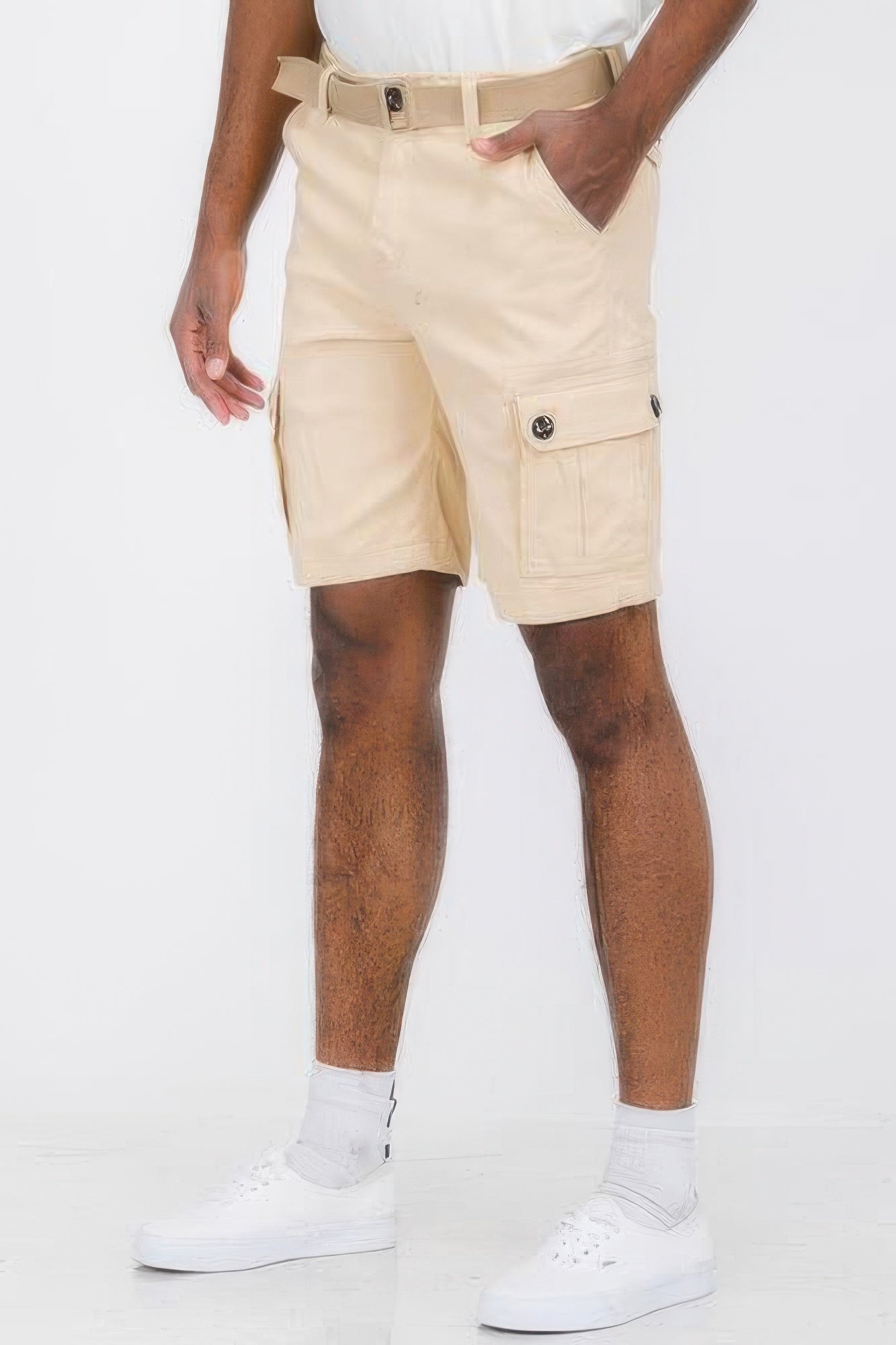 Mens Belted Cargo Shorts With Pockets