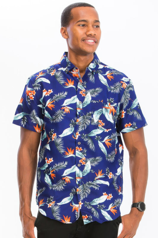 Mens Print Hawaiian Button Down Shirt