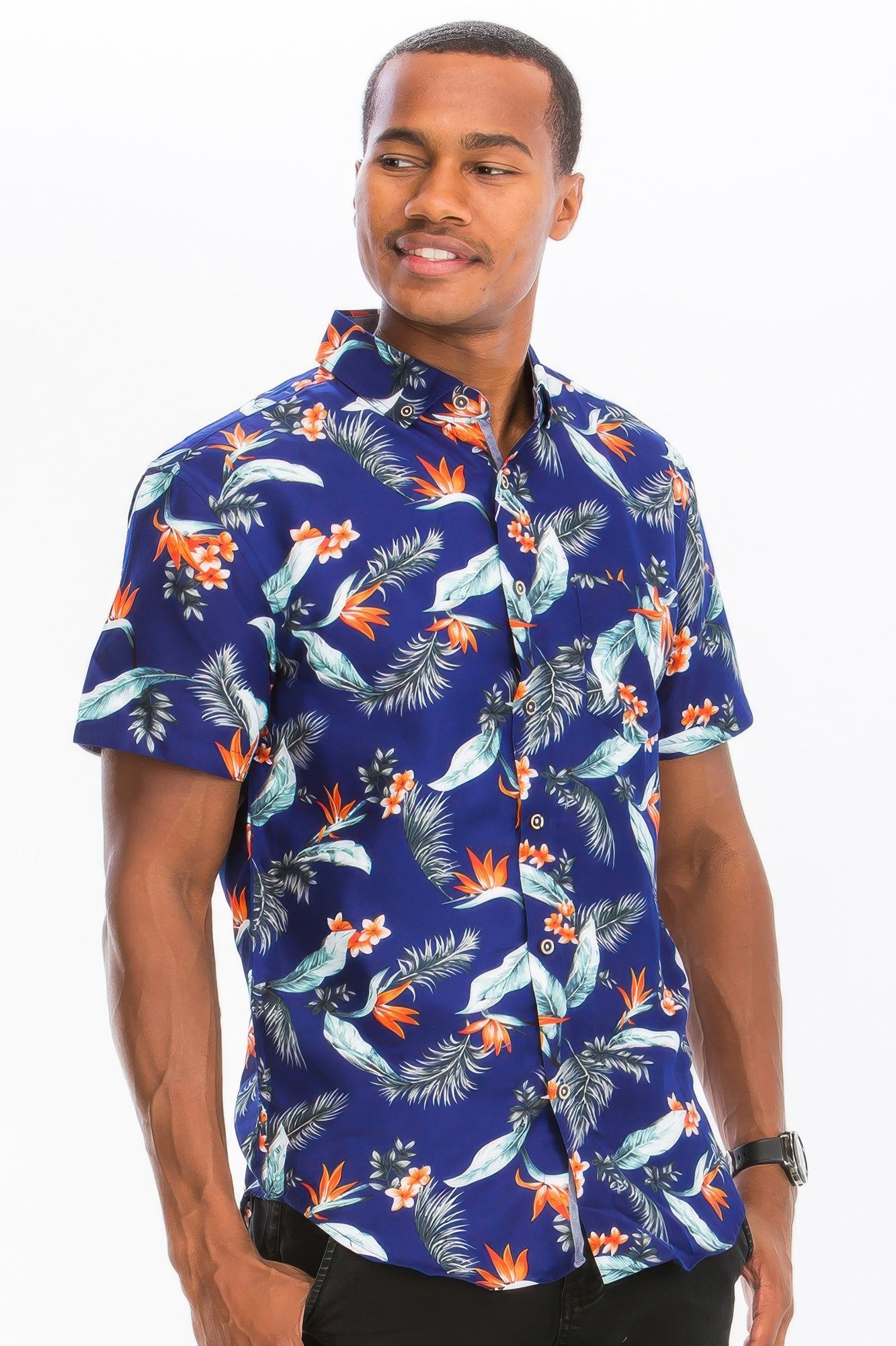 Mens Print Hawaiian Button Down Shirt