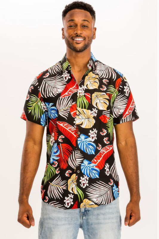 Mens Print Hawaiian Button Down Shirt