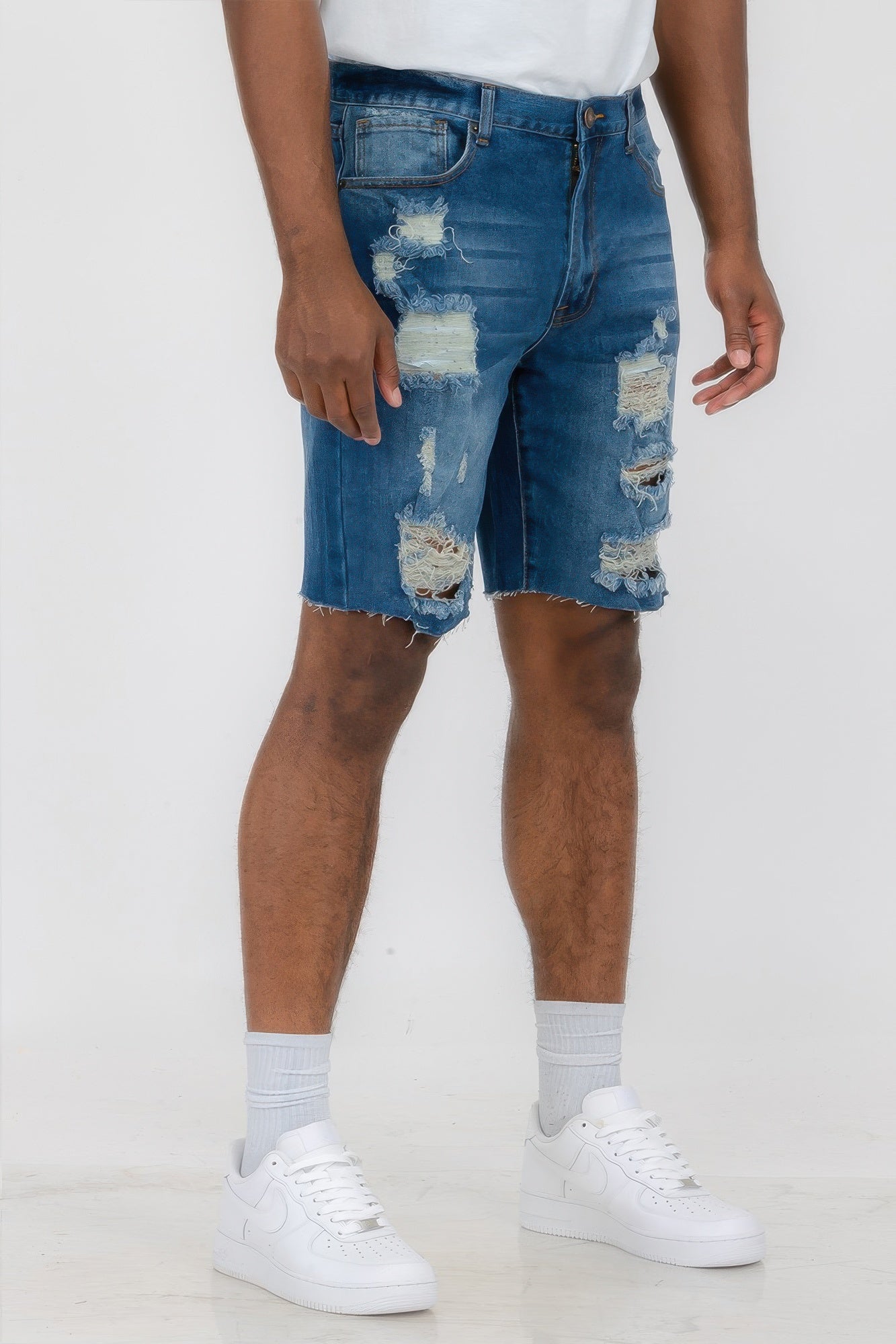 Distressed Stretch Denim Shorts