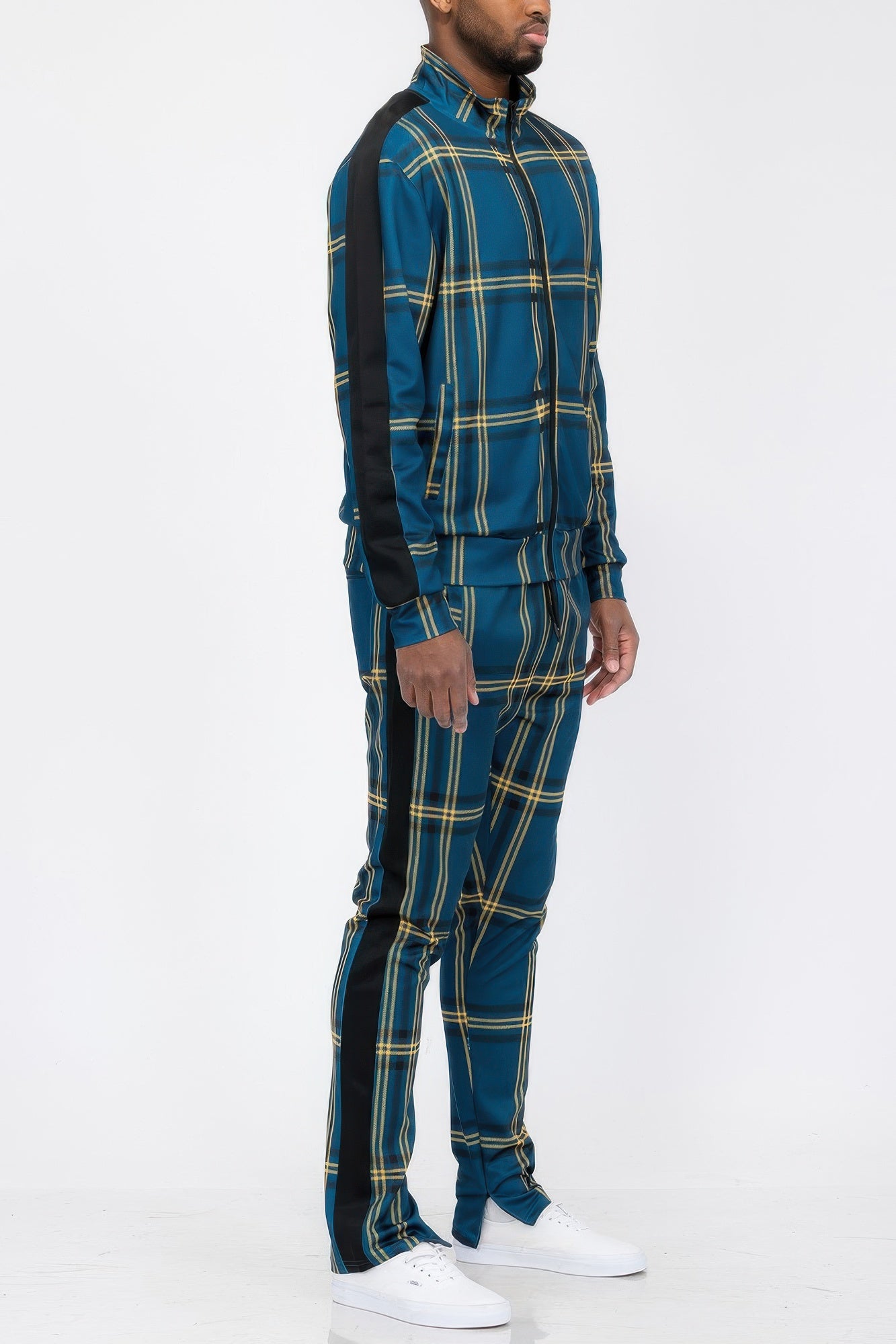 Plaid Checkered Full Zip Track Pants