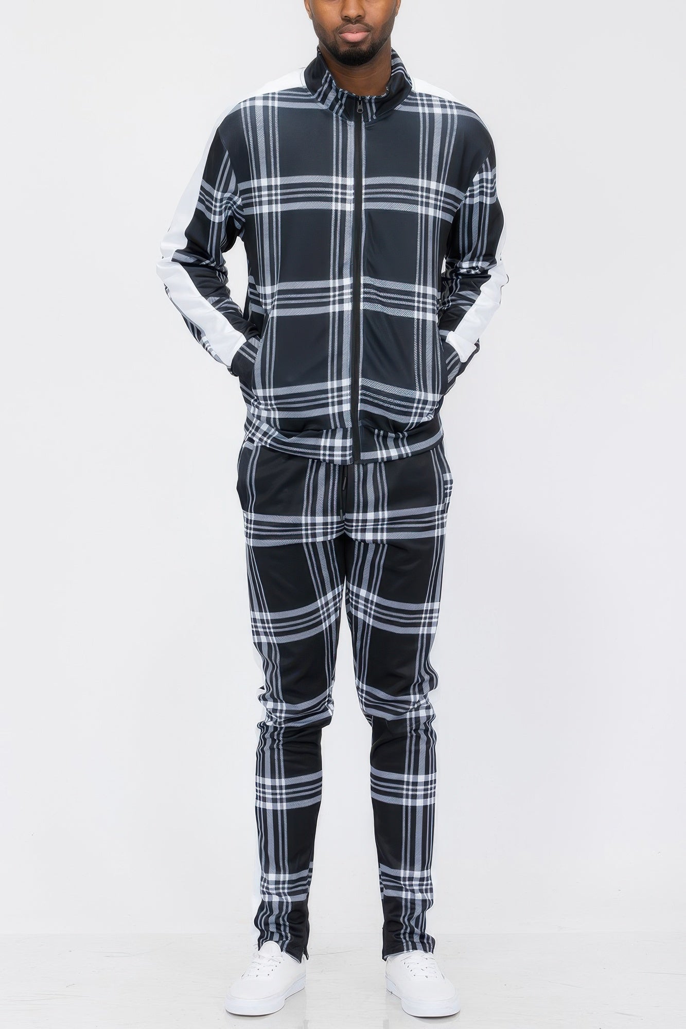 Plaid Checkered Full Zip Track Pants