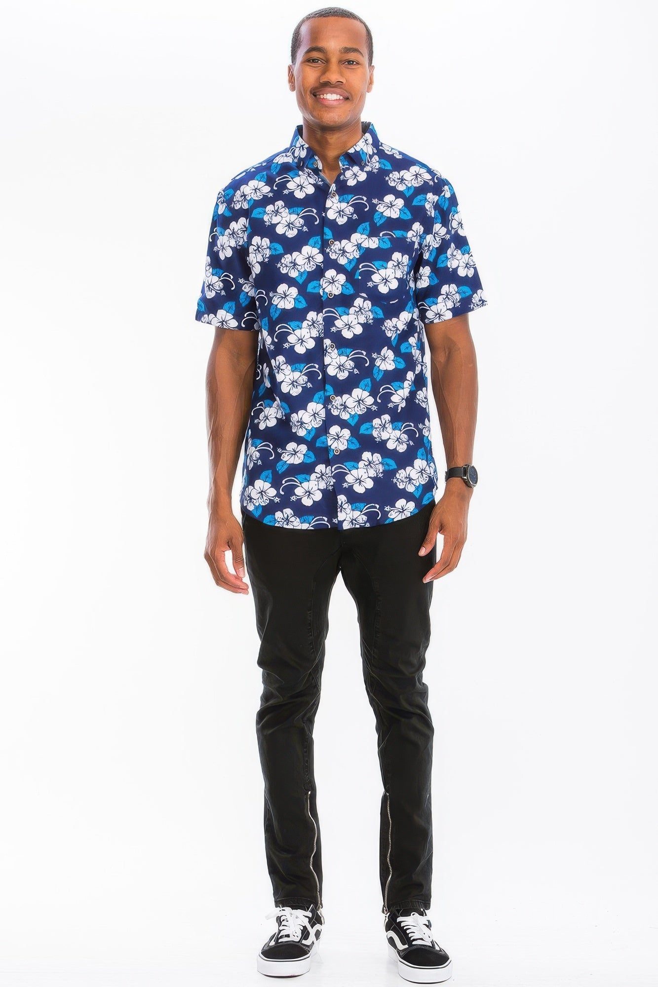 Mens Print Hawaiian Button Down Shirt