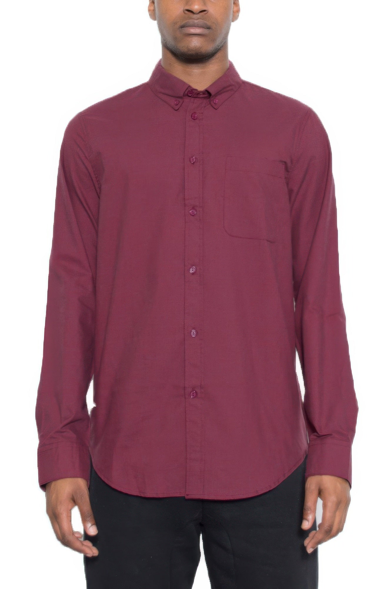 Mens Solid Long Sleeve Button Down