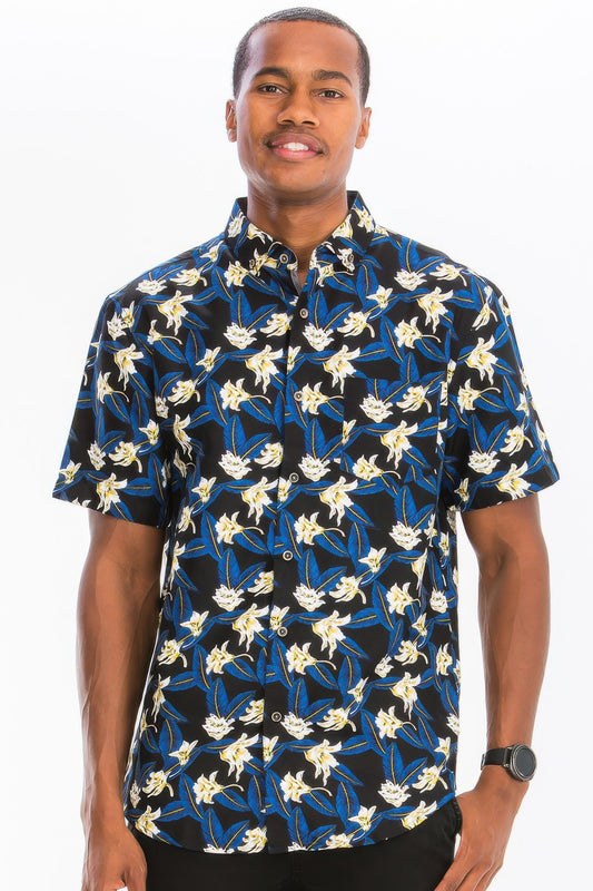 Mens Print Hawaiian Button Down Shirt