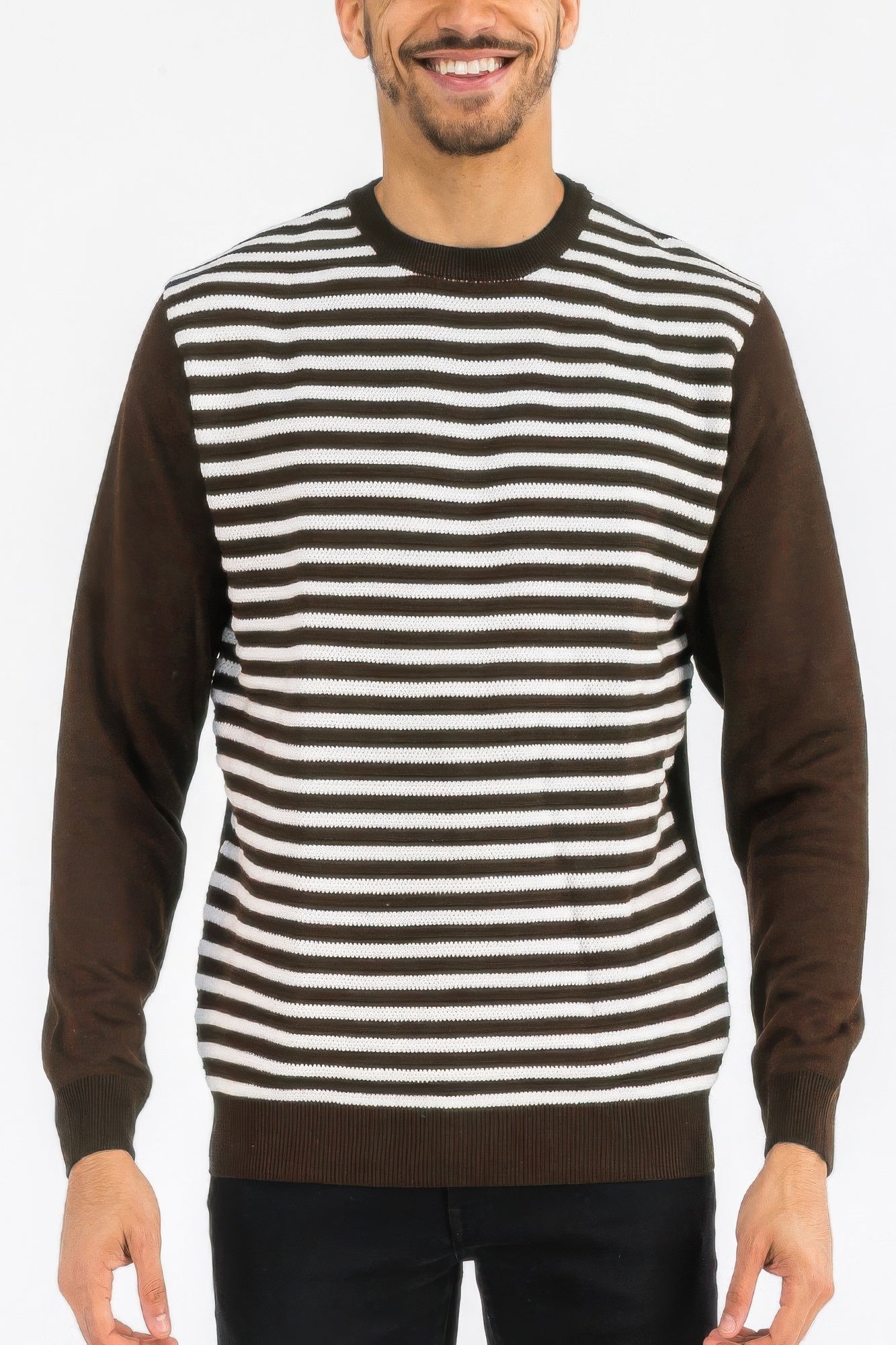 Knitted Round Neck Striped Sweater