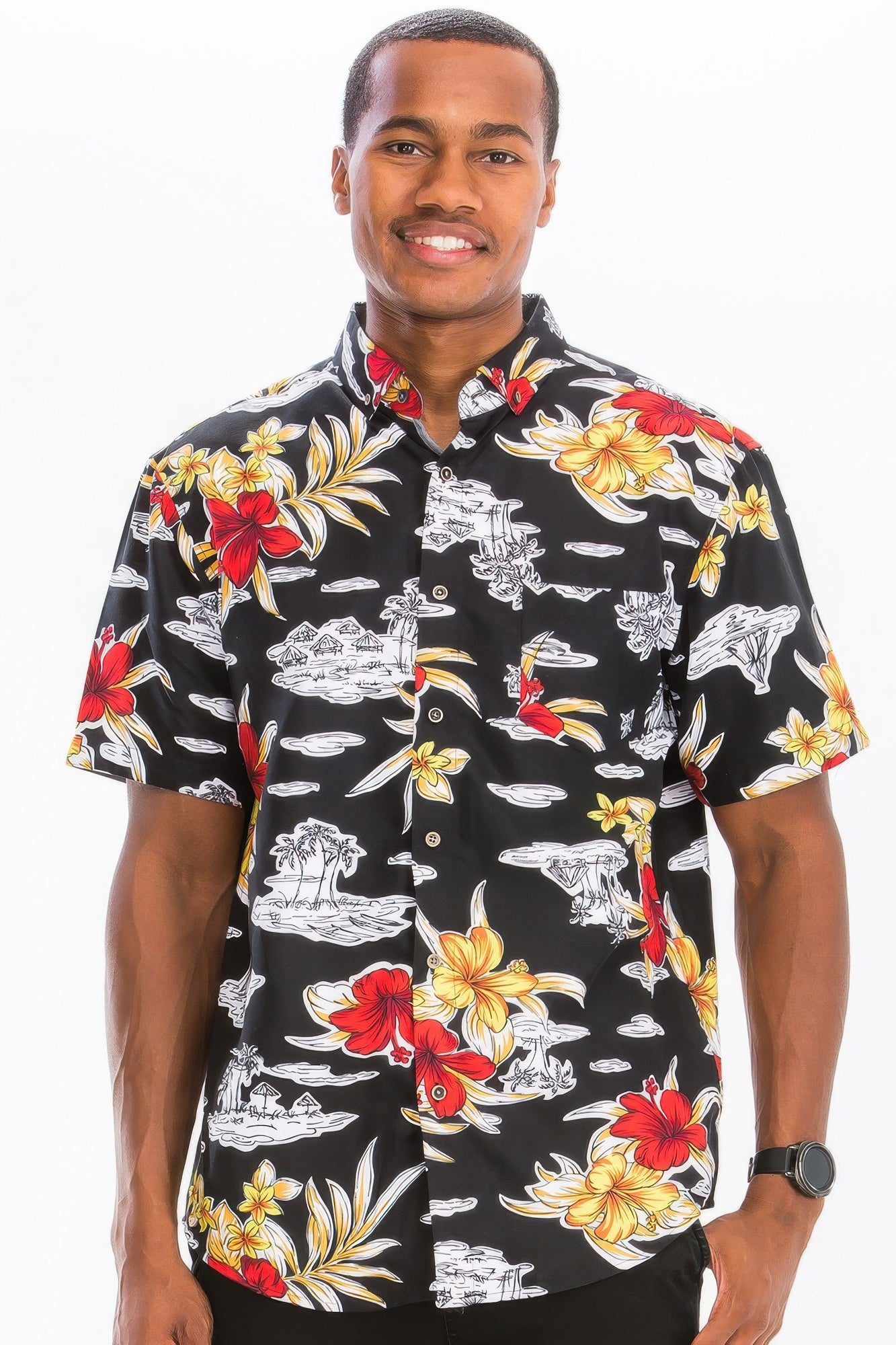 Mens Print Hawaiian Button Down Shirt