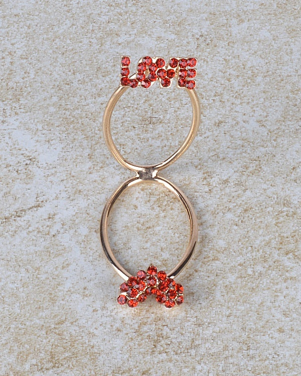 Rhinestone Studded Heart Shaped Ring with Dual Band