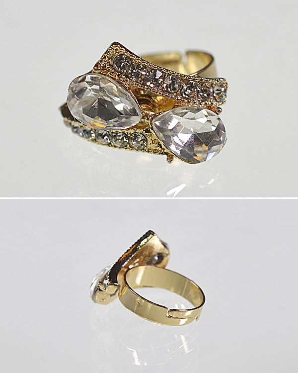 Crystal and Rhinestone Studded Adjustable Metallic Ring