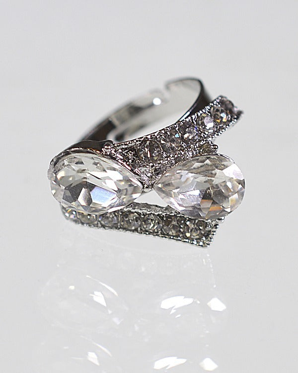 Crystal and Rhinestone Studded Adjustable Metallic Ring