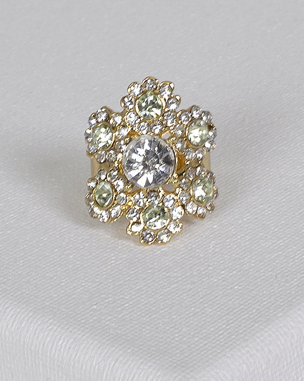 Floral Design Crystal Studded Adjustable Ring