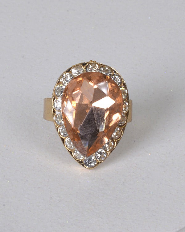 Tear Drop Shaped Crystal Ring with Rhinestone Embellishment