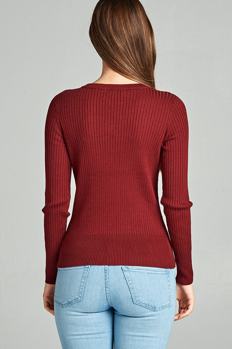 Plus size long sleeve v-neck cable knit classic sweater
