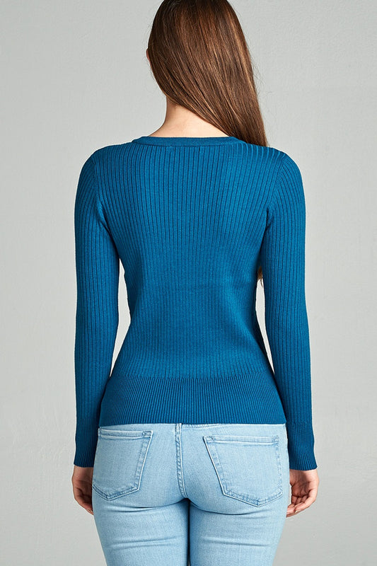 Plus size long sleeve v-neck cable knit classic sweater