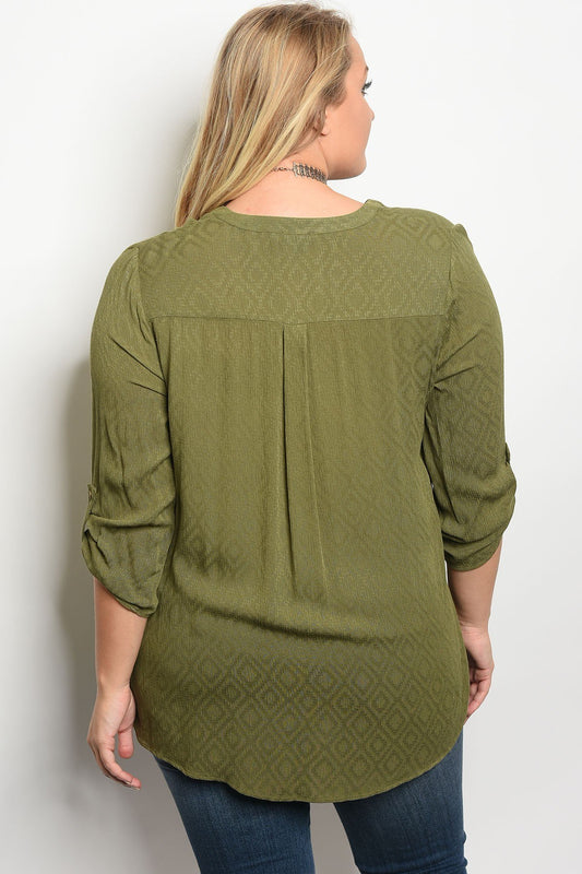 Plus size 3/4 sleeve top with a v neckline