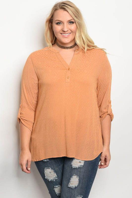 Plus size 3/4 sleeve top with a v neckline