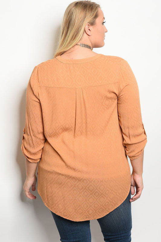 Plus size 3/4 sleeve top with a v neckline