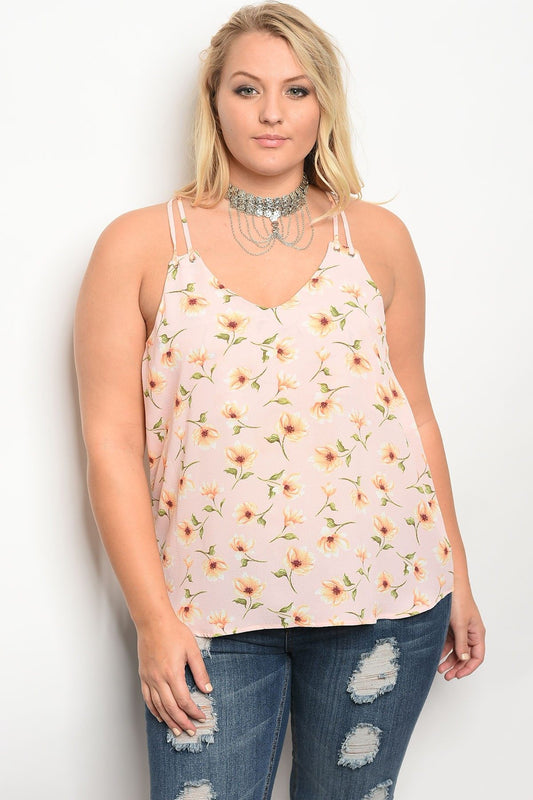 Plus size sleeveless floral print top with a v neckline