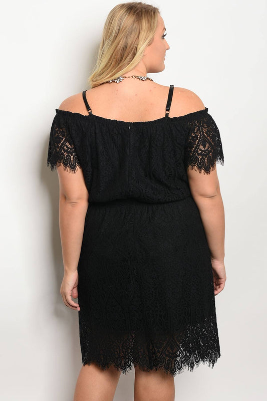 Plus size off the shoulder short sleeve shift dress with lace details