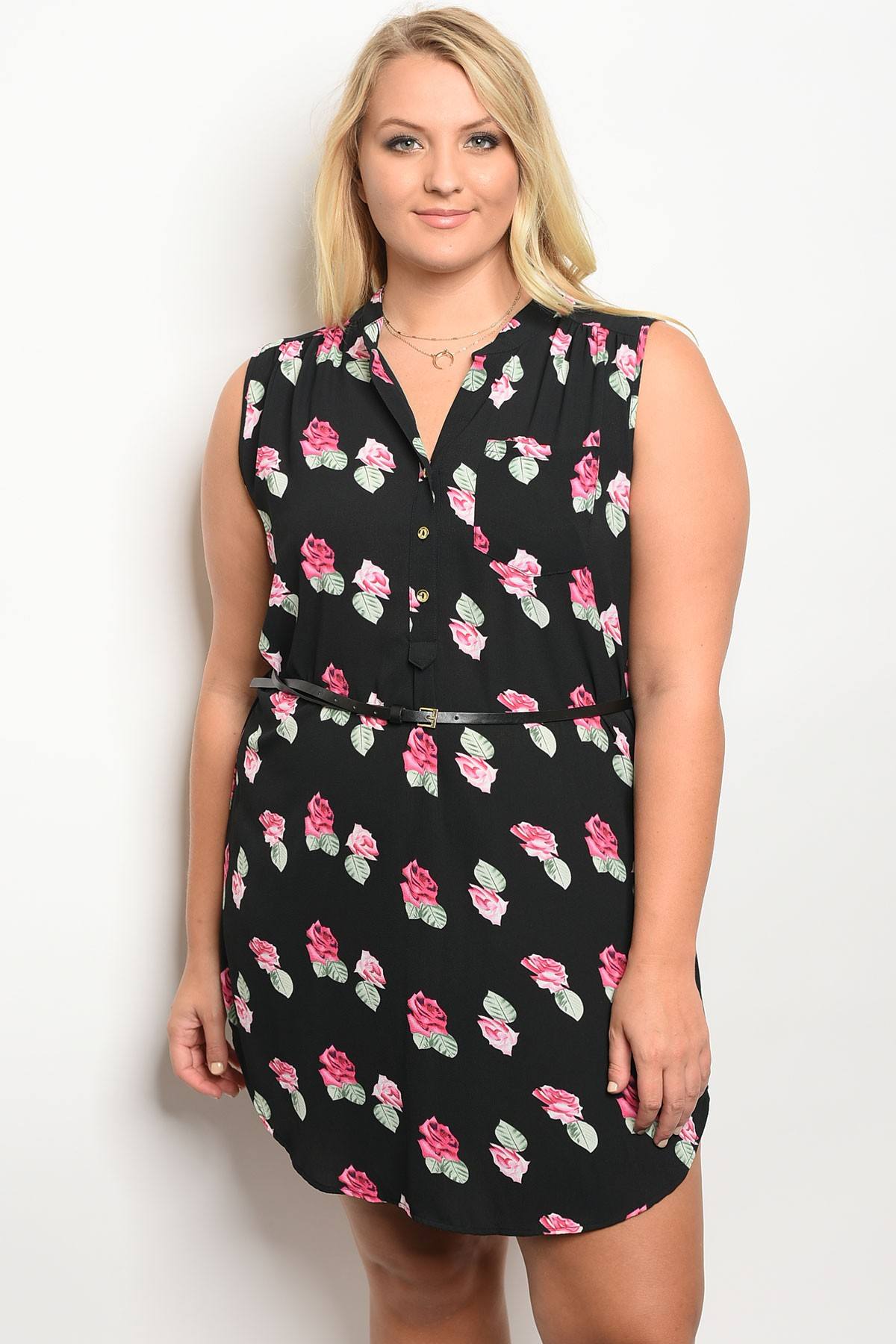 Sleeveless floral print acrylic blend shift dress with a collard neckline