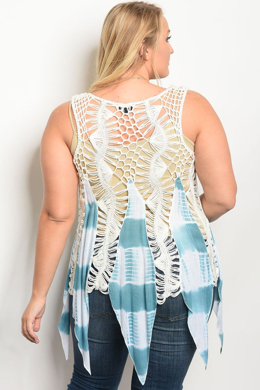 Plus size  sleeveless  relaxed fit top with crochet details
