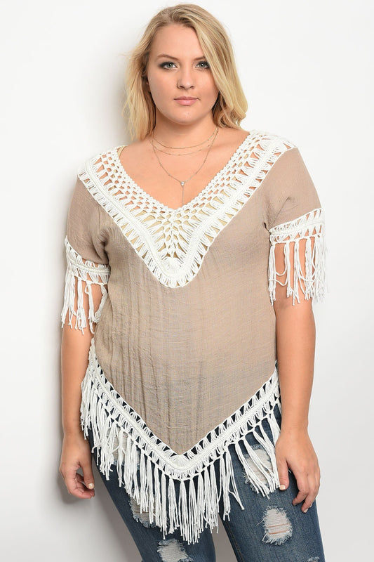 Plus size  short sleeve  relaxed fit top with crochet details