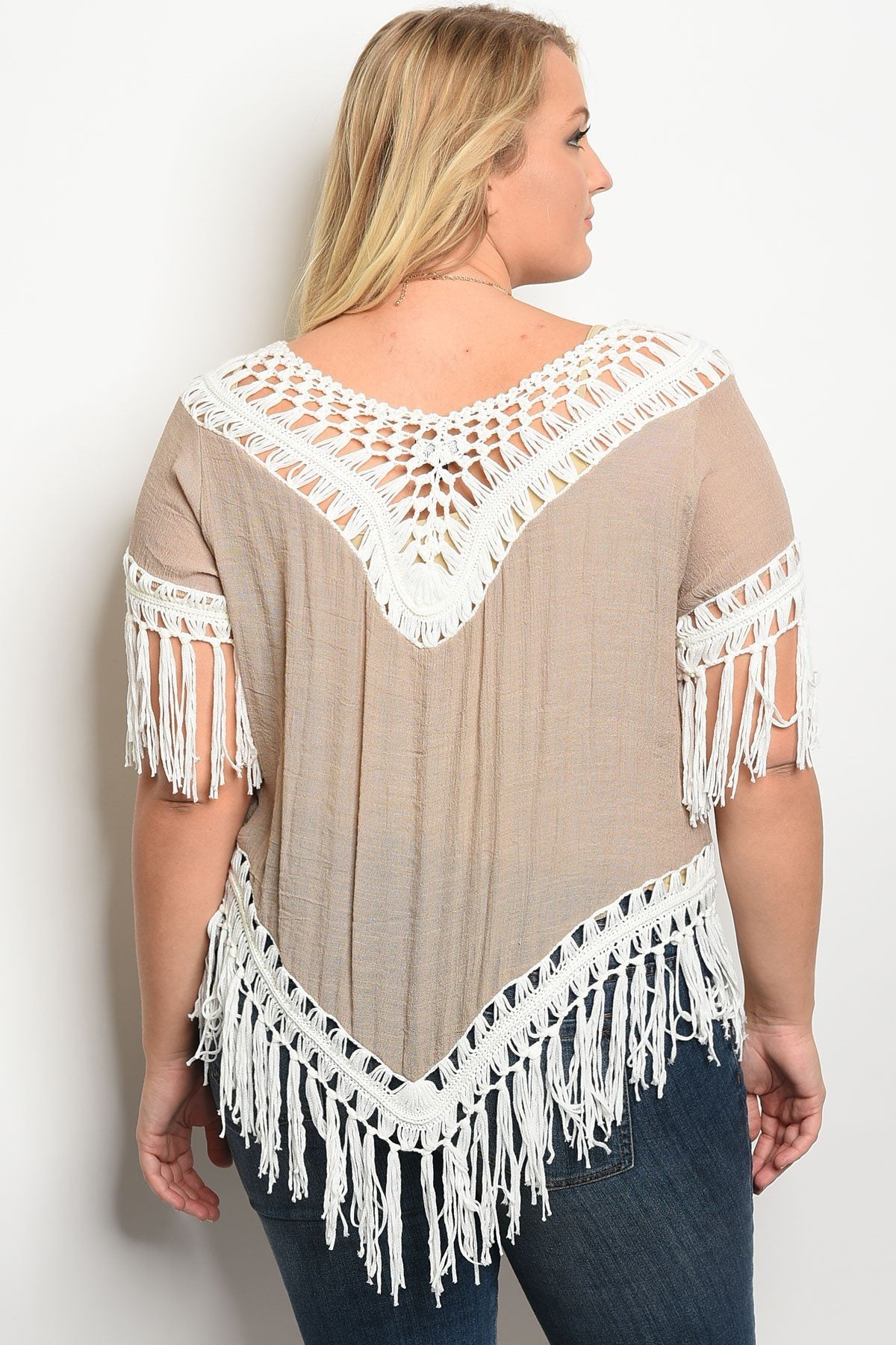 Plus size  short sleeve  relaxed fit top with crochet details