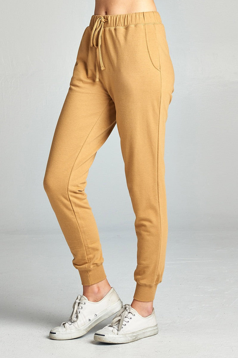 Ladies fashion two tone french terry jogger pants
