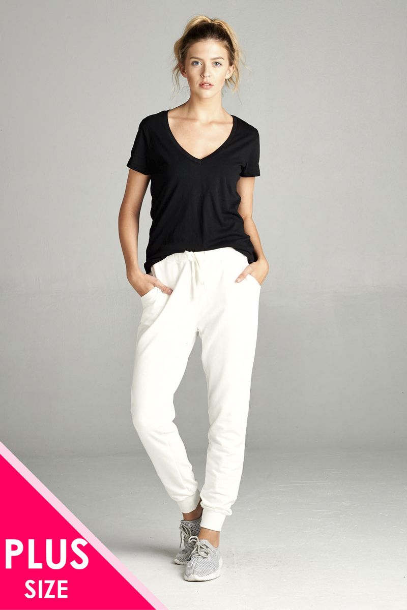 Ladies fashion two tone french terry jogger pants