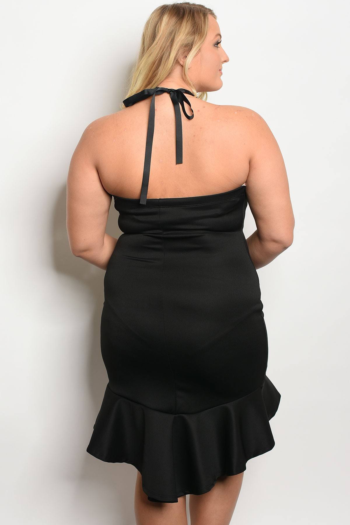 Ladies fashion plus size sleeveless fitted mermaid cut dress with a jeweled halter neckline