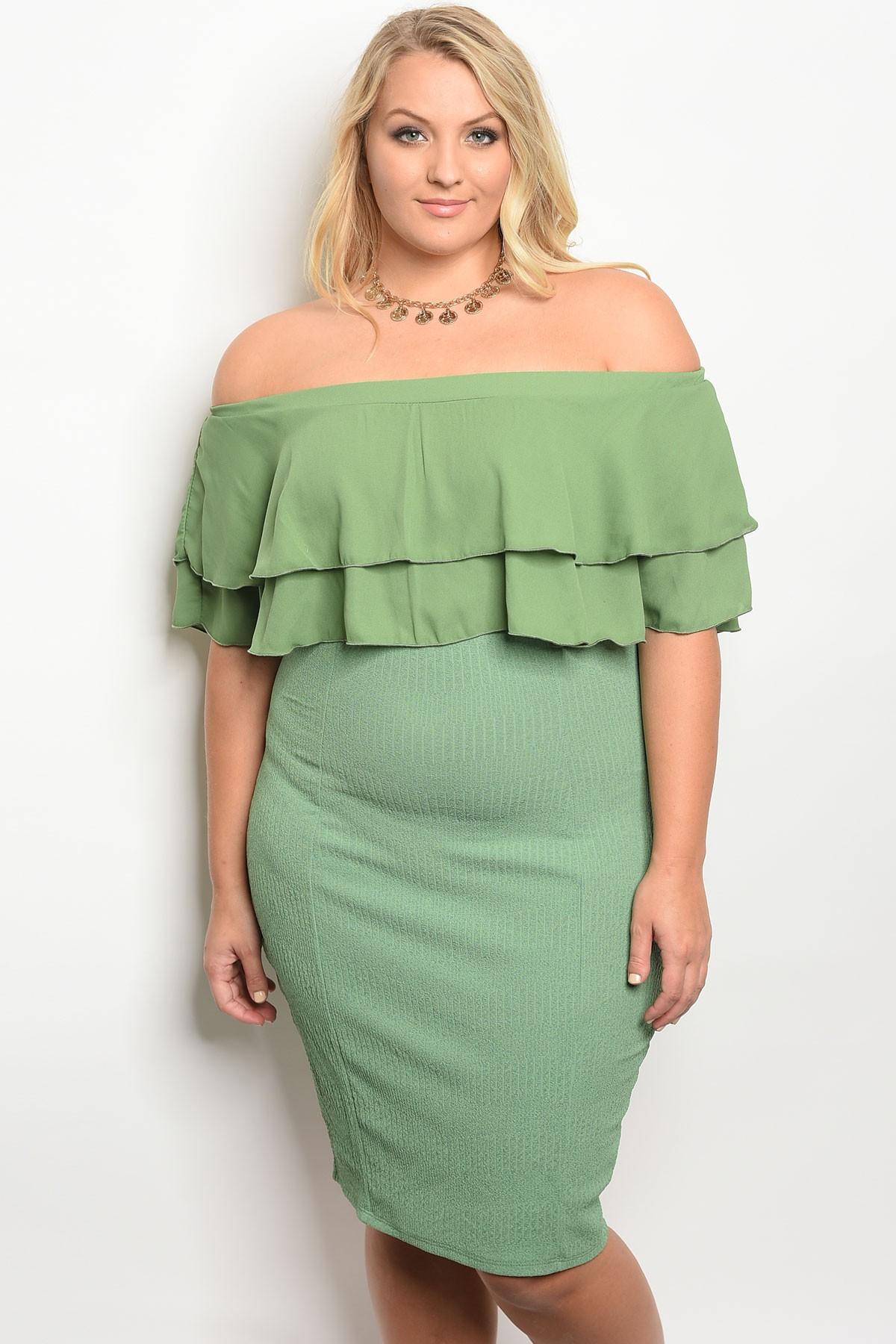 Ladies fashion plus size off the shoulder fitted bodycon dress with ruffle details