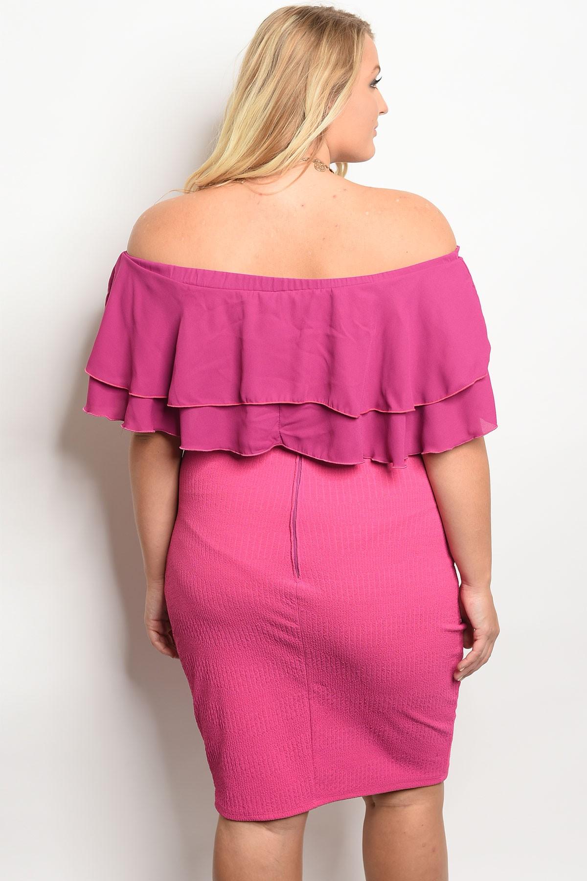 Ladies fashion plus size off the shoulder fitted bodycon dress with ruffle details
