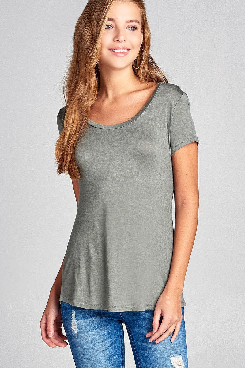 Ladies fashion short sleeve scoop neck top