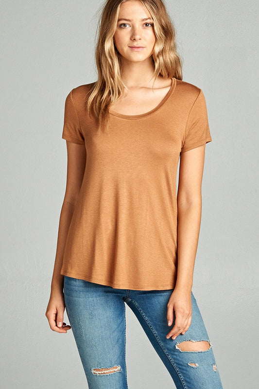 Ladies fashion short sleeve scoop neck top