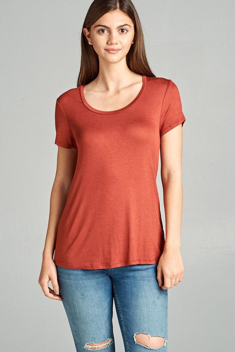 Ladies fashion short sleeve scoop neck top
