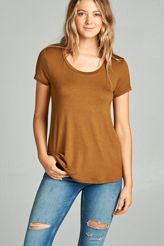 Ladies fashion short sleeve scoop neck top
