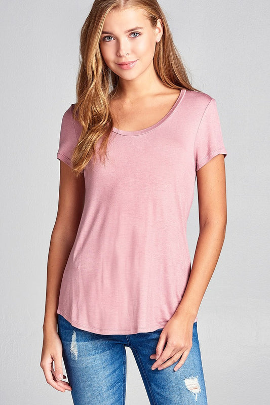 Ladies fashion short sleeve scoop neck top