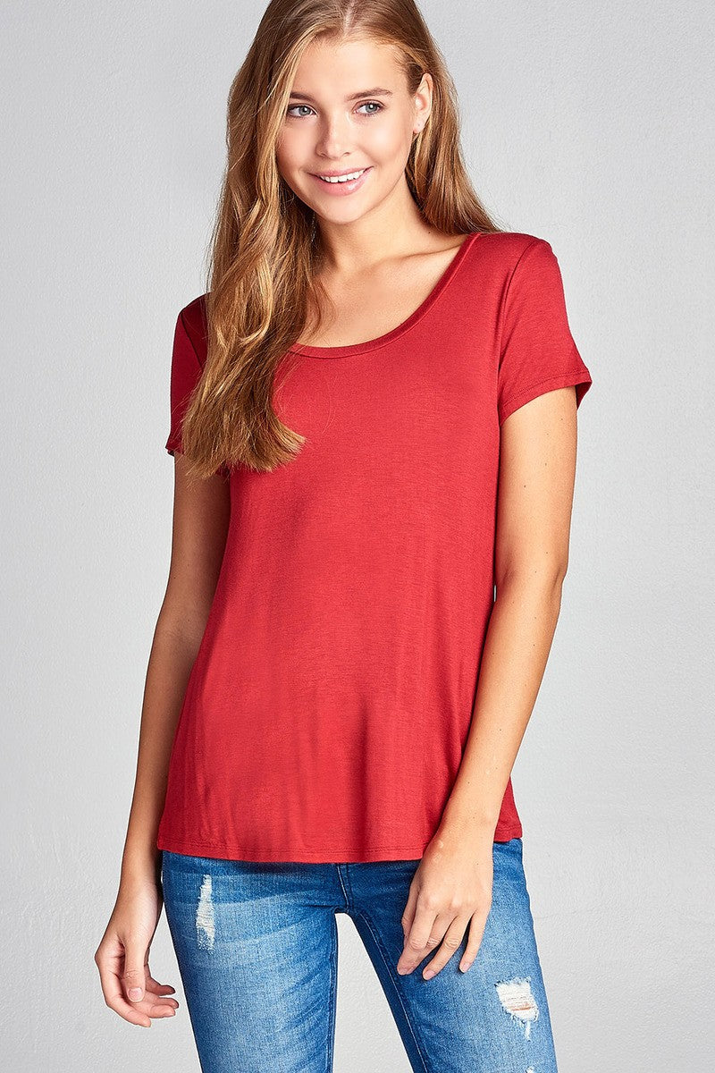 Ladies fashion short sleeve scoop neck top