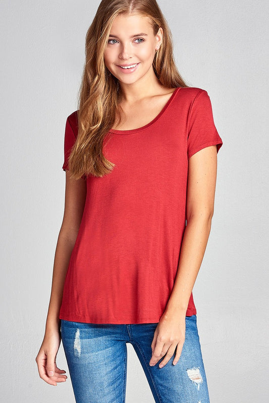 Ladies fashion short sleeve scoop neck top