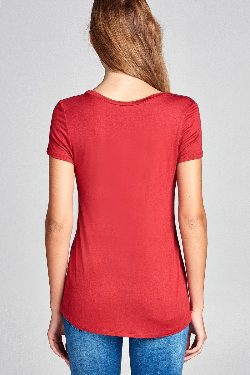 Ladies fashion short sleeve scoop neck top