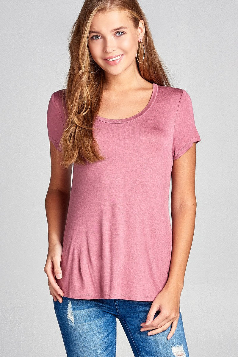 Ladies fashion short sleeve scoop neck top