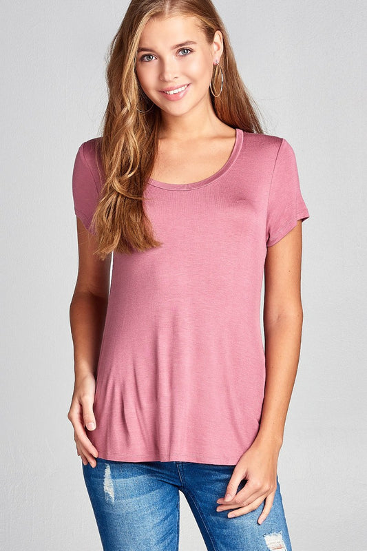 Ladies fashion short sleeve scoop neck top