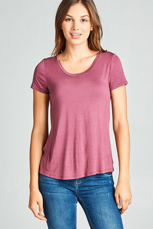 Ladies fashion short sleeve scoop neck top
