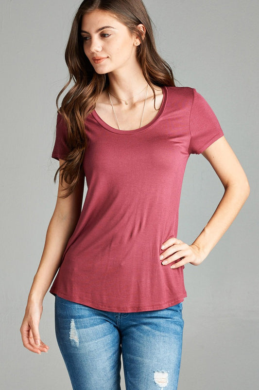 Ladies fashion short sleeve scoop neck top
