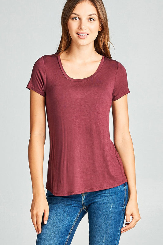Ladies fashion short sleeve scoop neck top