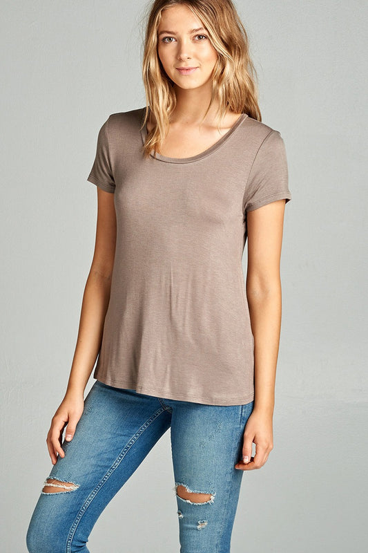 Ladies fashion short sleeve scoop neck top