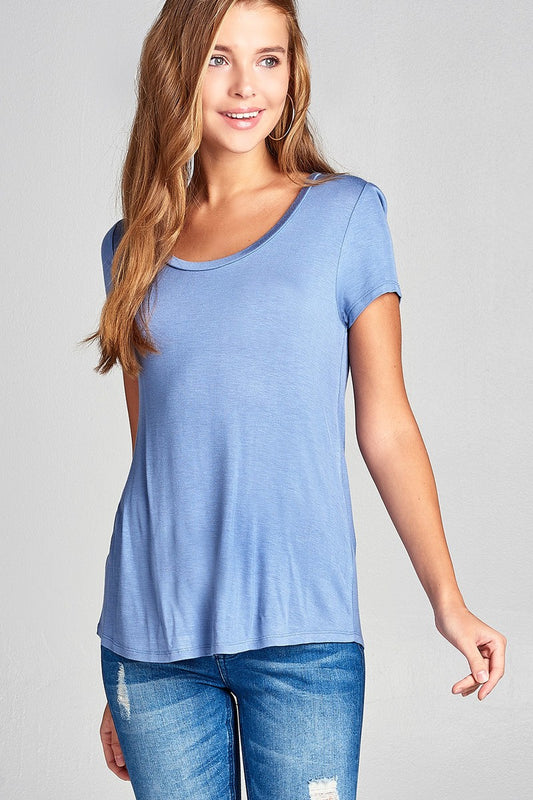 Ladies fashion short sleeve scoop neck top