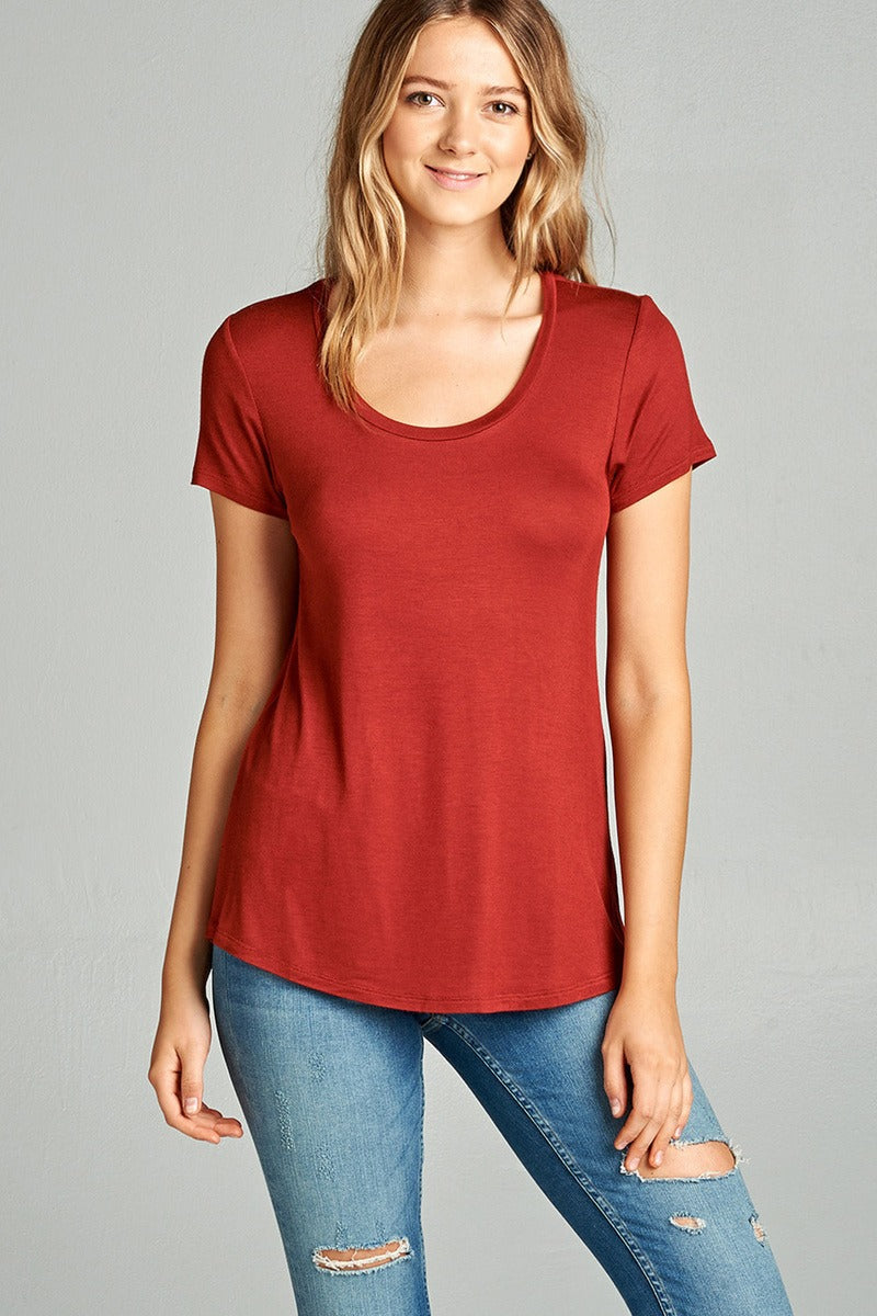 Ladies fashion short sleeve scoop neck top